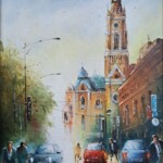Umetnicka slika - Naziv slike Ulica-Slikar Nenad Vojnovic-tehnika ulje na platnu-luks uramljena-Format slike sa ramom 58×43 cm-bez rama 45×30 cm-sertifikat-Cena slike 16520 dinara - izgled slike bez rama