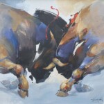 Umetnicka slika - Naziv slike Borba bikova-II-tehnika akril - ulje na platnu od jute-akademski slikar Braca Djurkovic-Format slike sa ramom 73x93 cm-bez rama 60×80 cm-sertifikat-2022.-Cena slike 177000 dinara - izgled slike bez rama Umetnicka slika - Naziv slike Borba bikova-II-tehnika akril - ulje na platnu od jute-akademski slikar Braca Djurkovic-Format slike sa ramom 73x93 cm-bez rama 60×80 cm-sertifikat-2022.-Cena slike 177000 dinara - izgled slike bez rama