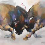 Umetnicka slika - Naziv slike Borba-bikova-tehnika akril-ulje na platnu od-jute-Slikar Braca Djurkovic-120x90-cm-sertifikat-2022god- Cena slike 295000 dinara - izgled slike bez rama Umetnicka slika - Naziv slike Borba-bikova-tehnika akril-ulje na platnu od-jute-Slikar Braca Djurkovic-120x90-cm-sertifikat-2022god- Cena slike 295000 dinara - izgled slike bez rama