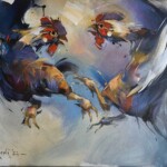 Umetnicka slika - Naziv slike Borba petlova-tehnika akril-ulje na platnu od jute-akademski slikar Braca Djurkovic-Format slike sa ramom 63x83 cm-bez rama 50×70 cm-sertifikat-2022.-Cena slike 153400 dinara - izgled slike bez rama Umetnicka slika - Naziv slike Borba petlova-tehnika akril-ulje na platnu od jute-akademski slikar Braca Djurkovic-Format slike sa ramom 63x83 cm-bez rama 50×70 cm-sertifikat-2022.-Cena slike 153400 dinara - izgled slike bez rama