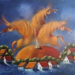 Umetnicka slika - Naziv slike Idila-Slikar Janos Mesaros-tehnika ulje na platnu-kombinovana-tehnika-Format slike sa ramom 67×87 cm-bez rama 50×70 cm-sertifikat-lux-ram-2020.- Cena slike 212400 dinarа- izgled slike bez rama