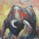 Umetnicka slika - Naziv slike Bik u borbi-tehnika ulje na platnu-Format slike 60x70 cm-akademski slikar Milovan Penkov Penkaso-Cena slike 35400 dinara - izgled slike bez rama Umetnicka slika - Naziv slike Bik u borbi-tehnika ulje na platnu-Format slike 60x70 cm-akademski slikar Milovan Penkov Penkaso-Cena slike 35400 dinara - izgled slike bez rama