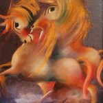 Umetnicka slika - Naziv slike Braon rapsodija-VIII-Slikar Janos Mesaros-kombinovana tehnika-lak i pastel-luksuzno uramljen-Format slike sa ramom 37×47 cm-bez rama 25×35 cm-sertifikat- Cena slike 22420 dinara - izgled slike bez rama