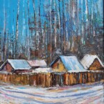 Umetnicka slika - Naziv slike Brvnare-tehnika ulje na platnu-Slikar Ivan Vanja Milanovic-Format slike sa ramom 64x54 cm-bez rama 50×40 cm-sertifikat-Cena slike 14160 dinara - izgled slike bez rama