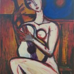 Umetnicka slika - Naziv slike Devojka sa gitarom-2-Slikar Dusko Trifunovic-Format slike bez rama 120×100 cm-tehnika ulje na platnu-sertifikat-Cena slike 129800 dinara - izgled slike bez rama