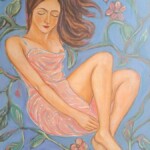 Umetnicka slika - Naziv slike Devojka u cvecu-Slikar Dusko Trifunovic-Format slike 90×60 cm-tehnika ulje na platnu-sertifikat-Cena slike 53100 dinara - izgled slike bez rama