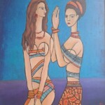Umetnicka slika - Naziv slike Dve gracije-II-Slikar Dusko Trifunovic-Format slike sa ramom 80×70 cm-bez rama 70×60 cm-tehnika ulje na platnu-sertifikat-Cena slike 59000 dinara - izgled slike bez rama