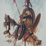 Umetnicka slika - Naziv slike Konjanik-Slikar Goran Mitrovic-Format slike sa ramom 77×57 cm-bez rama 50×35 cm-crtez tus gvas na kartonu-luksuzno uramljena-2022.-sertifikat-Cena slike 35400 dinara - izgled slike bez rama