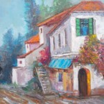 Umetnicka slika - Naziv slike Kuca-tehnika ulje na platnu-Format slike 50×70 cm-Slikar Ivan Vanja Milanovic.-sertifikat-Cena slike 17700 dinara - izgled slike bez rama