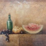 Umetnicka slika - Naziv slike Mrtva priroda-Slikar Miodrag Zigic-tehnika ulje na platnu-Format slike sa ramom 52×57 cm-bez rama 30×35 cm-lux ram-sertifikat-Cena slike 35400 dinara - izgled slike bez rama