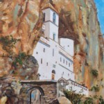 Umetnicka slika - Naziv slike Ostrog-Slikarka Marija Djukic-tehnika ulje na platnu-Format slike 50×70 cm-sertifikat-Cena slike 25960 dinara - izgled slike bez rama