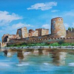 Umetnicka slika - Naziv slike Tvrdjava-5-Slikarka Marija DJukic-tehnika ulje na platnu-Format slike sa ramom 53×63 cm-bez rama 40×50 cm-sertifikat-Cena slike 16520 dinara - izgled slike bez rama