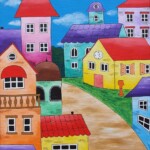 Umetnicka slika - Naziv slike Ulica na brdu-tehnika akril na platnu-Format slike sa ramom 70×60 cm-bezrama 60×50 cm-Slikarka Tijana Lazic-sertifikat-140-Cena slike 16520 dinara - izgled slike bez rama