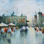 Umetnicka slika - naziv slike Beograd-1-Slikar Nenad Vojnovic-tehnika ulje na platnu-luks uramljena-Format slike sa ramom 43×58 cm-bez rama 30×45 cm-sertifikat-Cena slike 16520 dinara - izgled slike bez rama