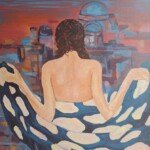 Umetnicka slika - naziv slike Devojka sa plastom-Slikar Dusko Trifunovic-Format slike bez rama 90×60 cm-tehnika ulje na platnu-sertifikat-Cena slike 53100 dinara - izgled slike bez rama