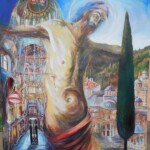 Umetnicka slika - naziv slike Hilandar-1-tehnika ulje na platnu-Format slike bez rama 139×105 cm-akademski slikar Goran Bankovic-sertifikat-Cena slike 200600 dinara - izgled slike bez rama