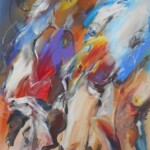 Umetnicka slika - naziv slike Krdo konja-3-tehnika ulje na lesonitu-Format slike 80x60 cm-akademski slikar Goran Bankovic-Cena slike 23600 dinara - izgled slike bez rama