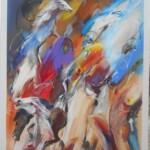 Umetnicka slika - naziv slike Krdo konja-3-tehnika ulje na lesonitu-Format slike 80x60 cm-akademski slikar Goran Bankovic-Cena slike 23600 dinara