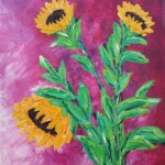 Umetnicka slika - naziv slike Suncokreti-2-tehnika ulje na platnu-Format slike 24×18 cm-Slikarka Tijana Lazic -sertifikat-Cena slike 4130 dinara - izgled slike bez rama