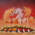 Umetnicka slika - naziv slike Troje-V-Slikar Janos Mesaros-kombinovana tehnika -pastel i ulje-luksuzno uramljena-Format slike bez rama 40×50 cm-sa ramom 59×69 cm-sertifikat- Cena slike 42480 dinara - izgled slike bez rama