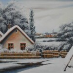 Umetnicka slika - naziv slike Zimski pejzaz-tehnika ulje na platnu-Format slike sa ramom 68x88 cm-bez rama 50x70 cm-Slikar Pasko Memisevic-sertifikat-Cena slike 22420 dinara - izgled slike bez rama