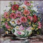Umetnička slika Cveće 11 slikarka Bosa Milaković - tehnika ulje na platnu - format slike sa ramom 34 x 34 cm - bez rama 20 x 20 cm - Cena slike 10620 dinara - izgled slike bez rama
