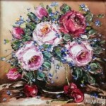 Umetnička slika Cveće 7 slikarka Bosa Milaković - tehnika ulje na platnu - format slike sa ramom 34 x 34 cm - bez rama 20 x 20 cm - Cena umetničke slike 10620 dinara - izgled slike bez rama
