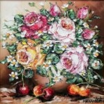 Umetnička slika Cveće 9 slikarka Bosa Milaković - tehnika ulje na platnu - format slike sa ramom 34 x 34 cm - bez rama 20 x 20 cm - Cena umetničke slike 10620 dinara - izgled slike bez rama