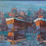 Umetnička slika Barke II slikar Ivan Vanja milanović - tehnika ulje na platnu - Format slike sa ramom 43x53 cm - bez rama 30x40 cm - Cena umetničke slike 11800 dinara - izgled slike bez rama