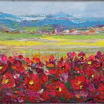 Umetnička slika Polje makova II slikar Ivan Vanja Milanović - tehnika ulje na platnu - format slike sa ramom 43x53 cm - bez rama 30x40 cm - Cena umetničke slike 11800 dinara - izgled slike bez rama
