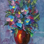 Umetnička slika Vaza 12 slikar Ivan Vanja Milanović - tehnika ulje na platnu - format slike sa ramom 43x53 cm - bez rama 30x40 cm - Cena umetničke slike 11800 dinara - izgled slike bez rama
