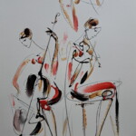 Umetnička slika Trio muzičara 2 akademski slikar Dušan Rajšić - tehnika kombinovana ulje i crtež na papiru - format umetničke slike bez rama 50x35 cm - Cena umetničke slike 5900 dinara - izgled slike bez rama Umetnička slika Trio muzičara 2 akademski slikar Dušan Rajšić - tehnika kombinovana ulje i crtež na papiru - format umetničke slike bez rama 50x35 cm - Cena umetničke slike 5900 dinara - izgled slike bez rama