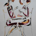 Umetnička slika U kafeu 3 slikar Dušan Rajšić - tehnika kombinovana ulje i crtež na papiru - format slike bez rama 50x35 cm - Cena umetničke slike 11800 dinara - izgled slike bez rama Umetnička slika U kafeu 3 slikar Dušan Rajšić - tehnika kombinovana ulje i crtež na papiru - format slike bez rama 50x35 cm - Cena umetničke slike 11800 dinara - izgled slike bez rama