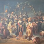 Umetnička slika Noćna straža slikar Goran Mitrović - ulje na platnu kaširano na lesonitu - format slike sa ramom 98x133 cm - bez rama 75x110 cm - Cena umetničke slike 377600 dinara - izgled slike bez rama