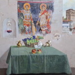 Umetnička slika Sveci Hilandara slikar Milan Miletić - tehnika ulje na platnu - format slike sa ramom 97x117 cm - bez rama 80x100 cm - Cena umetničke slike 413000 dinara - izgled slike bez rama Umetnička slika Sveci Hilandara slikar Milan Miletić - tehnika ulje na platnu - format slike sa ramom 97x117 cm - bez rama 80x100 cm - Cena umetničke slike 413000 dinara - izgled slike bez rama