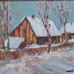 Umetnička slika Zimska idila slikar Ivan Vanja Milanović - tehnika ulje na platnu - format slike sa ramom 42x52 cm - bez rama 30x40 cm - Cena umetničke slike 12980 dinara - izgled slike bez rama