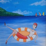 Umetnička slika Uživanje slikarka Tijana Lazić - tehnika akril na platnu - format slike sa ramom 60x50 cm - bez rama 50x40 cm - Cena umetničke slike 11800 dinara - izgled slike bez rama