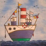 Umetnička slika Ljubičasti brod slikarka Tijana Lazić - tehnika akril na platnu - format slike bez rama 30x30 cm - Cena umeničke slike 5900 dinara - izgled slike bez rama