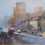 Umetnička slika Ulice Beograda 1 slikar Branko Dimitrijević - tehnika ulje na platnu - format slike sa ramom 50x60 cm - bez rama 30x40 cm - Cena umetničke slike 15340 dinara - izgled slike bez rama