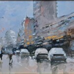 Umetnička slika Ulice Beograda 3 slikar Branko Dimitrijević - tehnika ulje na platnu - format slike sa ramom 45x55 cm - bez rama 30x40 cm - Cena umetničke slike 15340 dinara - izgled slike bez rama