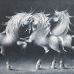 Umetnička slika Crno bela rapsodija VII slikar Janoš Mesaroš - tehnika kombinovana - pastel ulje i lak - format slike sa ramom 63x83 cm - bez rama 50x70 cm - Cena umetničke slike 82600 dinara - izgled slike bez rama
