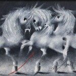 Umetnička slika Crno beli svet VII slikar Janoš Mesaroš - tehnika kombinovana lak-pastel - format slike sa ramom 40x50 cm - bez rama 25x35 cm - Cena umetničke slike 29500 dinara - izgled slike bez rama