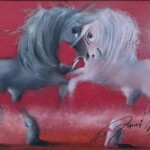 Umetnička slika Crveno VIII slikar Janoš Mesaroš - tehnika pastel - format slike sa ramom 42x52 cm - bez rama 25x35 cm - Cena umetničke slike 21240 dinara - izgled slike bez rama