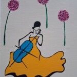 Umetnička slika Violončeli slikarka Tijana Lazić-tehnika akril na platnu - format slike bez rama 24x18 cm - cena umetničke slike 4130 dinara - izgled slike bez rama