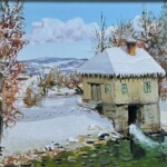 Umetnička slika Zima 1 slikar Miroslav Radović - tehnika ulje na platnu - format slike sa ramom 41x51 cm - bez rama 25x35 cm - Cena umetničke slike 22420 dinara - izgled slike bez rama