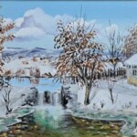 Umetnička slika Zima 2 slikar Miroslav Radović - tehnika ulje na platnu - format slike sa ramom 41x51 cm - bez rama 25x35 cm - Cena umetničke slike 22420 dinara - izgled slike bez rama