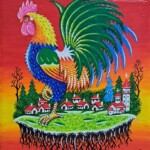 Umetnička slika Petao nad selom slikar Zoran Zarić - tehnika ulje na platnu - format slike sa ramom 41x36 cm - bez rama 30x25 cm - Cena umetničke slike 15930 dinara - izgled slike bez rama