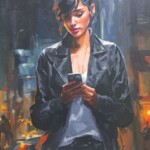 Umetnička slika Devojka sa mobilnim 1 slikar Dragan Petrović Pavle - tehnika ulje na platnu - format slike bez rama 90x65 cm sa ramom 106x80 cm - Cena umetničke slike 82600 dinara - izgled slike bez rama Umetnička slika Devojka sa mobilnim 1 slikar Dragan Petrović Pavle - tehnika ulje na platnu - format slike bez rama 90x65 cm sa ramom 106x80 cm - Cena umetničke slike 82600 dinara - izgled slike bez rama