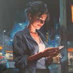 Umetnička slika Devojka sa telefonom slikar Dragan Petrović Pavle - tehnika ulje na platnu - format slike bez rama 85x82 cm - Cena umetničke slike 70800 dinara - izgled slike bez rama Umetnička slika Devojka sa telefonom slikar Dragan Petrović Pavle - tehnika ulje na platnu - format slike bez rama 85x82 cm - Cena umetničke slike 70800 dinara - izgled slike bez rama