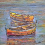 Umetnička slika Dve barke slikar Ivan Vanja Milanović - tehnika ulje na platnu - format slike sa ramom 53x63 cm - bez rama 40x50 cm - Cena umetničke slike 17700 dinara - izgled slike bez rama